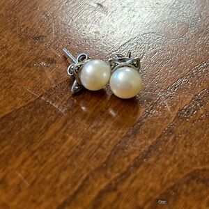 Elegant Silver Pearl Stud Earrings